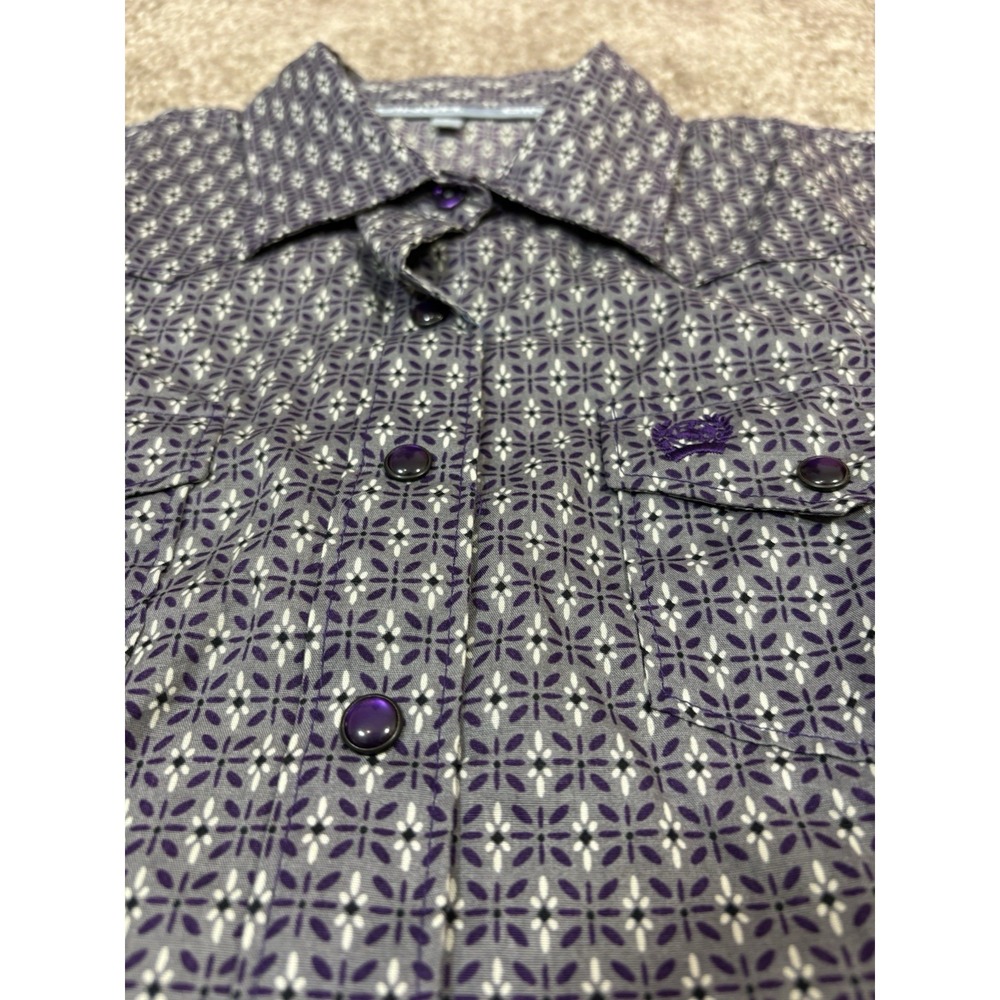 Cinch Men's Medium Purple Geometric Print Pearl Snap Western Shirt MSW920 Cotton - Picture 5 of 10